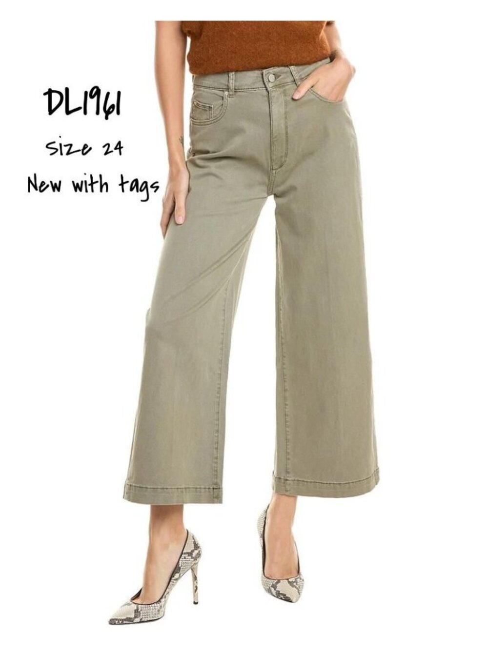 DL1961 Hepburn Wide Leg Jeans in Alpine Green, Size 24 - New With Tags